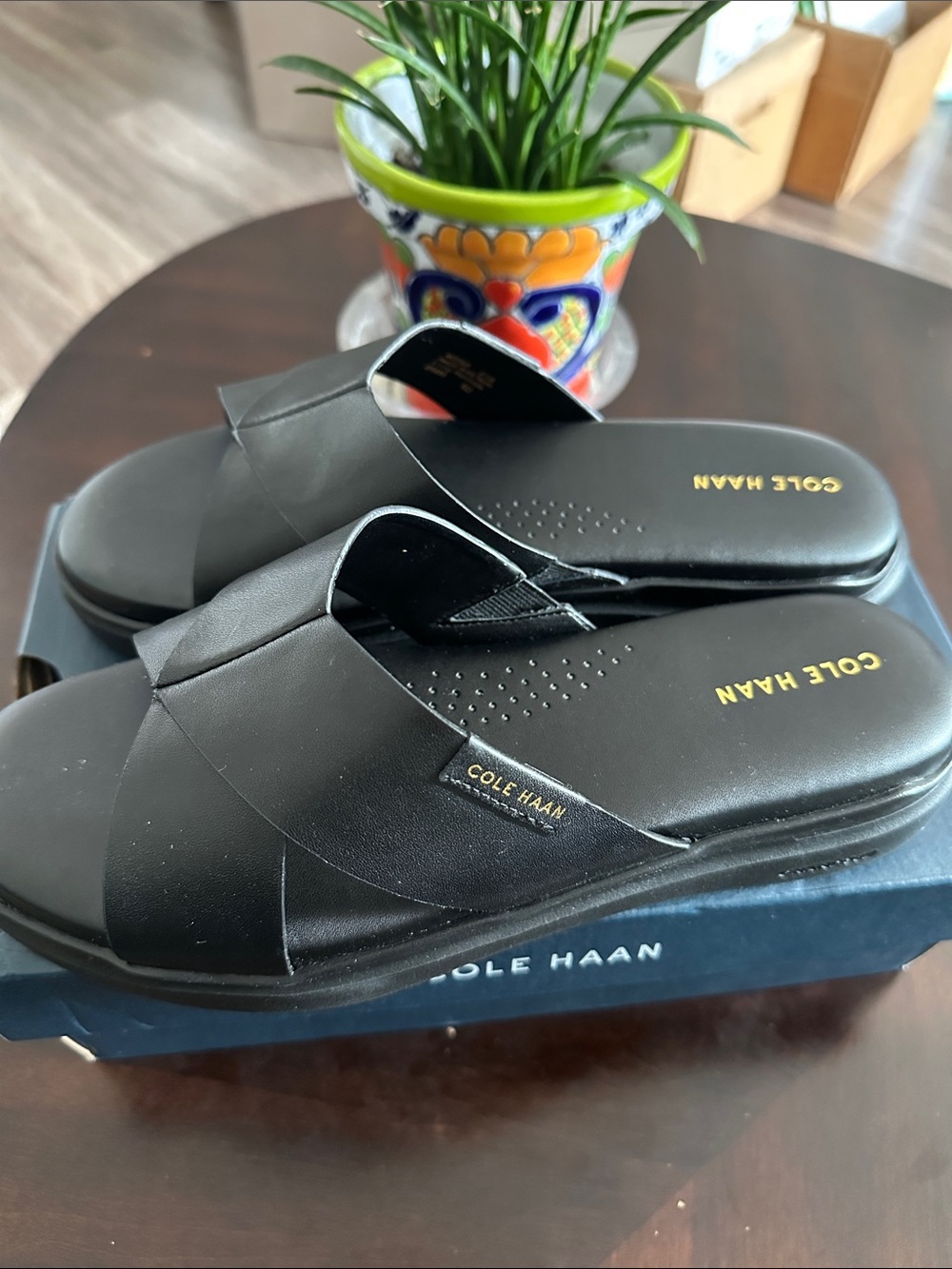 Cole Haan Grand 360 Rally Criss Cross Solid Sandal Black Leather Size 8.5 NWB